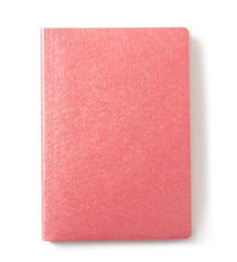 Notebook on white background, top view
