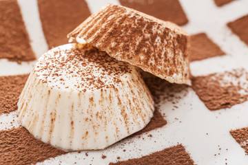 Plate with tasty panna cotta, closeup