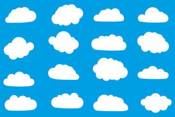 Set of white clouds isolated on blue background
