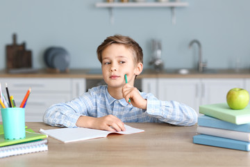 Little boy doing lessons at home