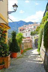 A narrow street of a village on the Amalfi coast