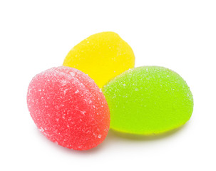 Sweet jelly candies on white background