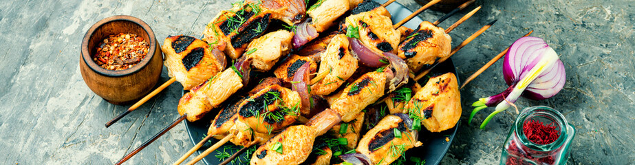 Grilled meat on skewers