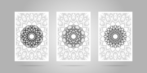 Black and White Mandala Flower Triptych Poster Set.
