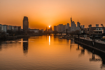 sunset over Frankfurt skyline 