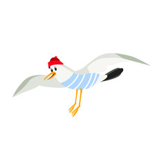 Flying seagull. A sea bird, a funny character.