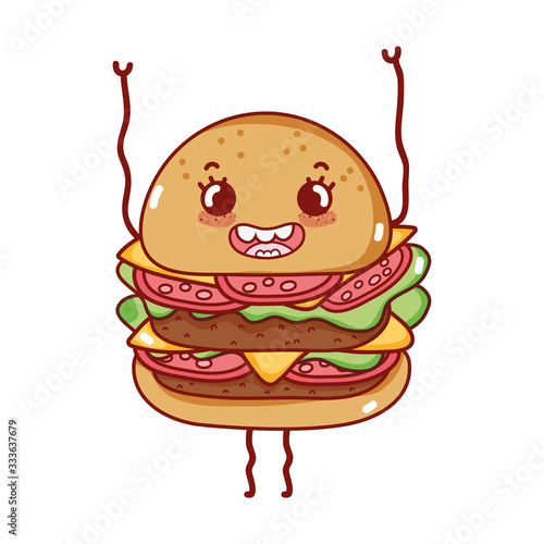 Burger Fast Food Cute Kawaii Cartoon Isolated Icon Wall Mural Wallpaper Murals Stockgiu