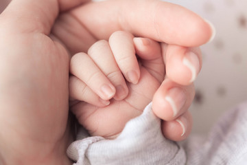 Obraz na płótnie Canvas newborn baby hand in mother hand