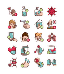 avoid and prevent spread of covid19 icons set line and file icon