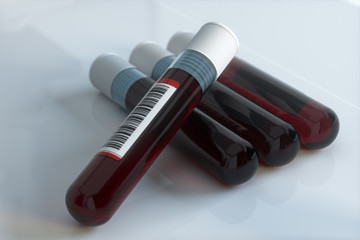 Blood test tubes with laboratory, 3d rendering.