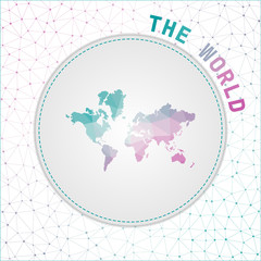 Vector polygonal The World map. Map of the world with network mesh background. The World illustration in technology, internet, network, telecommunication concept style.