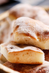 Breakfast bread in wicker basket.