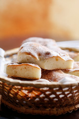Breakfast bread in wicker basket.