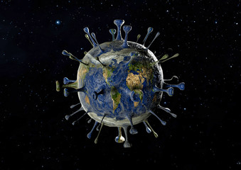A 3D image of the earth infected and transform to corona virus body