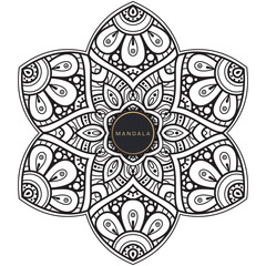 Mandala, tracery round boho doodle. Ethnic ornament, sketched symmetry. Folk, meditation design. Curved shape, isolated on white. Black and white art. Vector