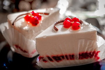 tasty decorated cake in daylight