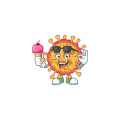 cartoon character of epidemic COVID19 enjoying an ice cream