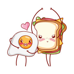 breakfast cute fried egg and sandwich cartoon