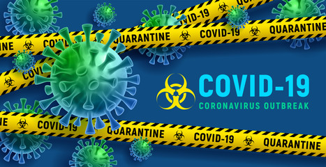 Stop Coronavirus Covid-19 Disease Outbreak Quarantine Concept With Viral Cells Vector Illustration