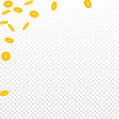 Bitcoin, internet currency coins falling. Scattere
