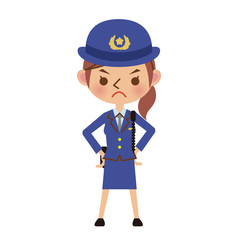 厳しい表情の女性警察官