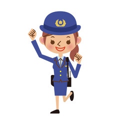 ガッツポーズをする女性警察官