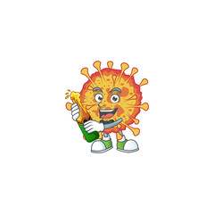 mascot cartoon design of epidemic COVID19 with bottle of beer