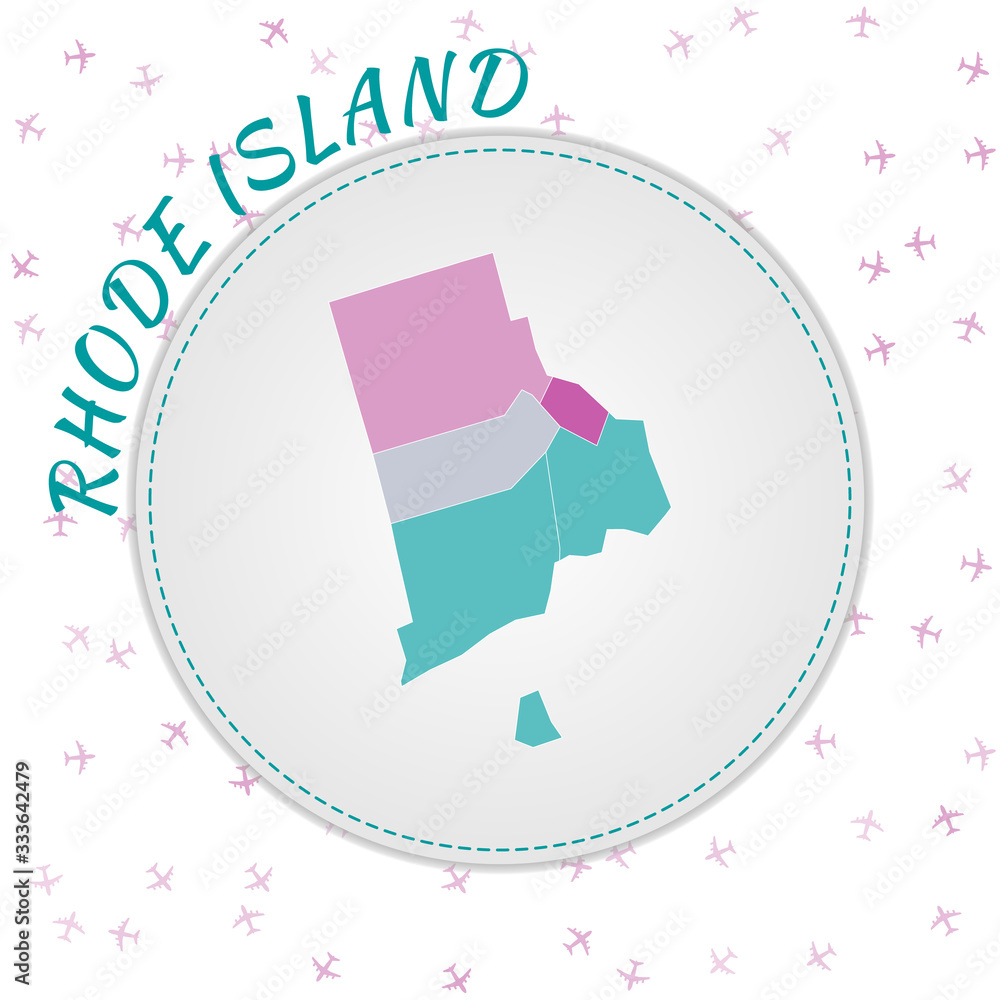 Poster rhode island map design. map of the us state with regions in emerald-amethyst color palette. rounded