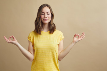 Portrait concept of girl finding inner peace and feeling good