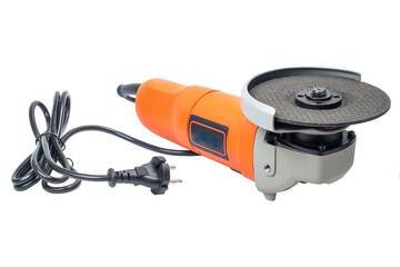 Manual electric angle grinder for cutting on white background