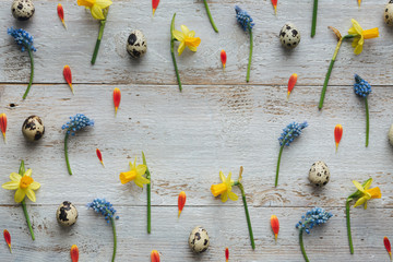 Fototapeta premium Easter Background With Eggs And Flowers