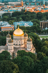 Riga, Latvia. Riga Cityscape. Top View Of Riga Nativity Of Christ Cathedral - Famous Church And...