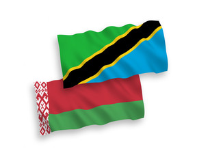 Flags of Tanzania and Belarus on a white background