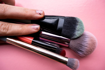 Make up brushes close up shot