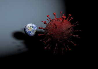 A 3D image of the world threaten by corona virus concept