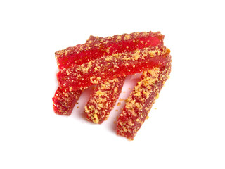 Marmalade slices isolated on a white background close-up. Selective focus.