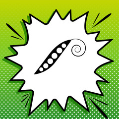 Eco food vegetables Pea sign. Black Icon on white popart Splash at green background with white spots. Illustration.
