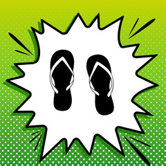 Flip flop sign. Black Icon on white popart Splash at green background with white spots. Illustration.