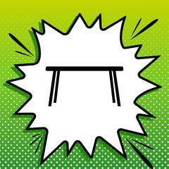 Table sign. Black Icon on white popart Splash at green background with white spots. Illustration.