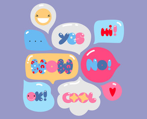 Speech bubbles with rounded text. Different colorful web app design elements and shapes. Modern digital vector illustration. Abstract contemporary trendy drawing. 