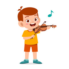 happy cute little kid boy play violin