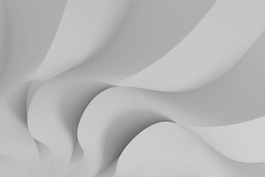 Modern abstract parametric three-dimensional background of a set of wavy swirling white three-dimensional petals converging in a cent. 3D illustration © ParamePrizma