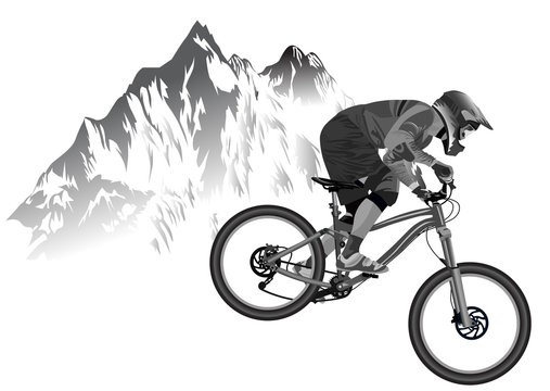 An image of a cyclist descending on a mountain bike on a slope