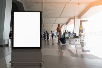 Blank advertising billboard at airport,mockup poster media template ads display