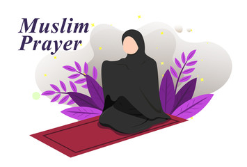 Moslem Women Prayer Vector Illustration Modern Design