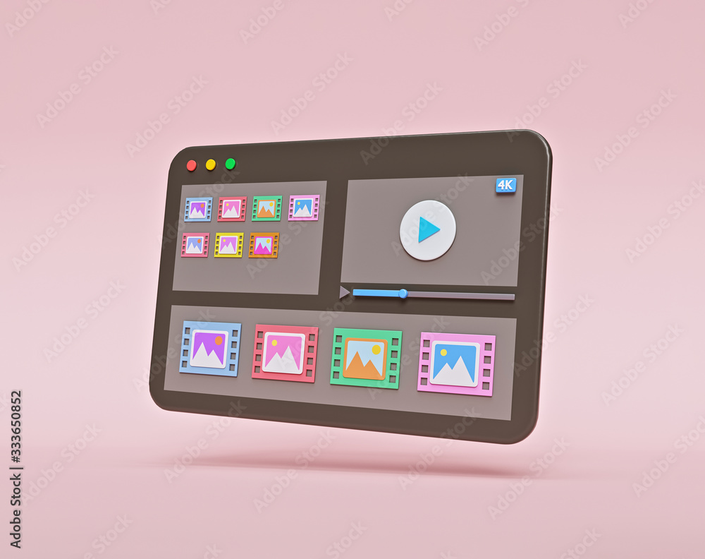 Poster minimal creative style 4k video editor window concept. 3d rendering