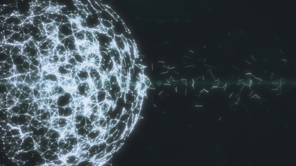 White background. Abstract geometric flying lines and triangles. Colorful digital Sphere. Smooth animations 3d rendering