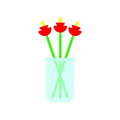 bouquet of flowers in glass vase white background