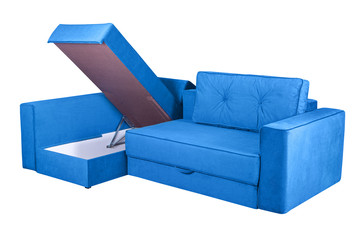 45 degrees view blue sofa furniture isolated on white background