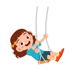 happy cute little kid girl play swing